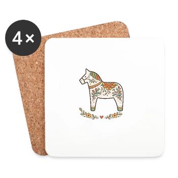 Dessin d’art populaire floral de Dala scandinave bohème - Dessous de verre (lot de 4) - blanc - Devant