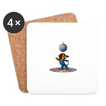 Disco Dog Dachshund Stu Dances Disco Ball Dancer Dance - Coasters (set of 4) - white - Front