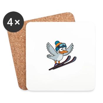 Winter Seagull Ski Hat Beanie Ski Jumping Flight Mountain - Coasters (set of 4) - white - Front