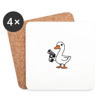 Weiße Gans Ente Entchen Pistole Attacke Abwehr - Untersetzer (4er-Set) - Weiß - Vorne