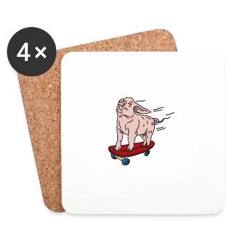 Pig skateboard enjoyment - Coasters (set of 4) - white - Front