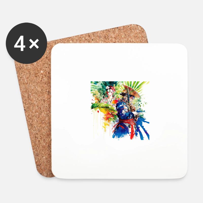 Samurai Fobidden Liebe - Untersetzer (4er-Set) - Weiß