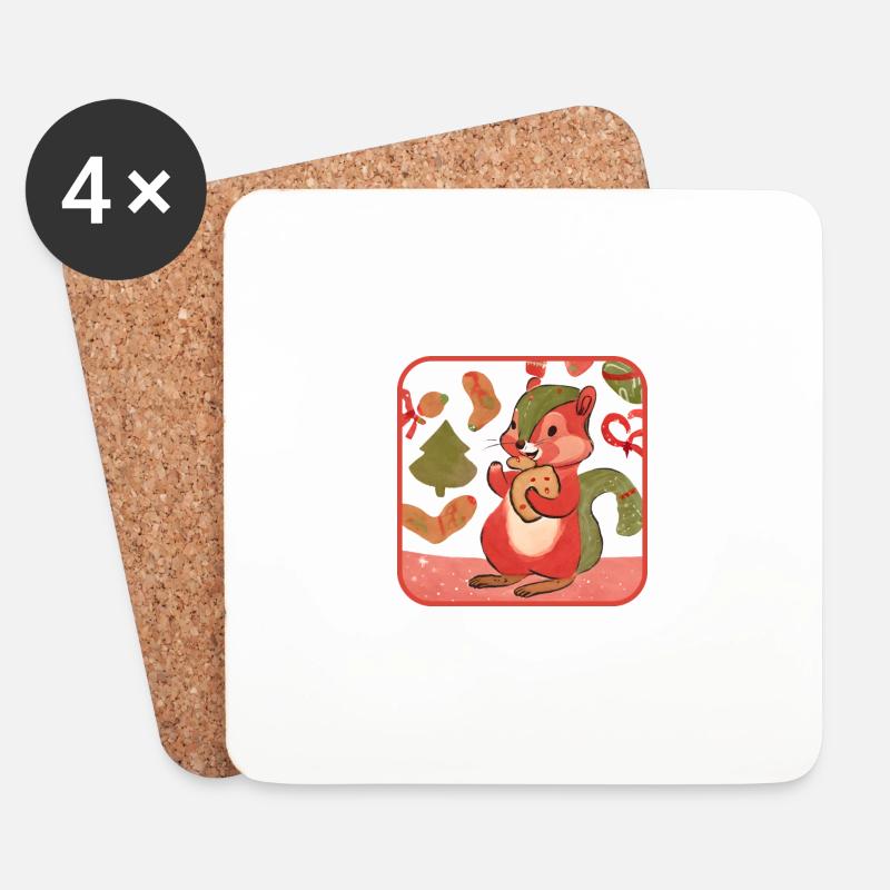 Biscuits écureuil de Noël, temps de cuisson de l’écureuil - Dessous de verre (lot de 4) - blanc