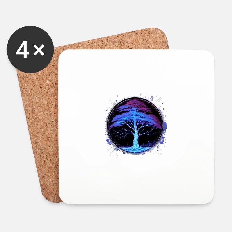 baum des lebens, baum,blau,neon,leuchtend - Untersetzer (4er-Set) - Weiß