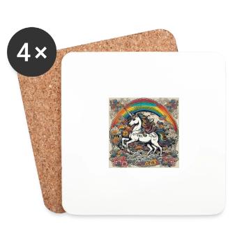 Licorne, Coloré, Couleur, Arc-en-ciel, Bande dessinée, Rétro - Dessous de verre (lot de 4) - blanc - Devant