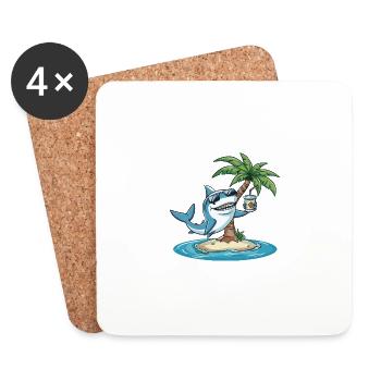 Shark Summer Beach Comic - Coasters (set of 4) - white - Front