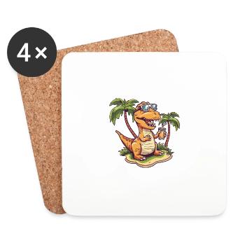 Dinosaure T-Rex Palmier de l’île - Dessous de verre (lot de 4) - blanc - Devant