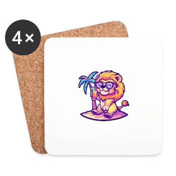 Lion Summer Beach Comic - Coasters (set of 4) - white - Front