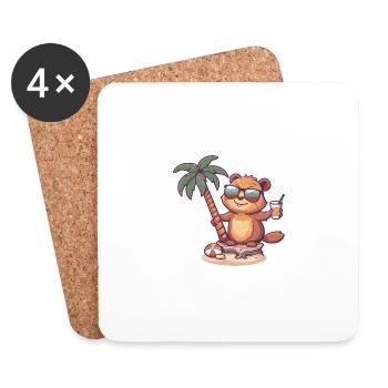 Biber Sommer Strand Comic - Untersetzer (4er-Set) - Weiß - Vorne