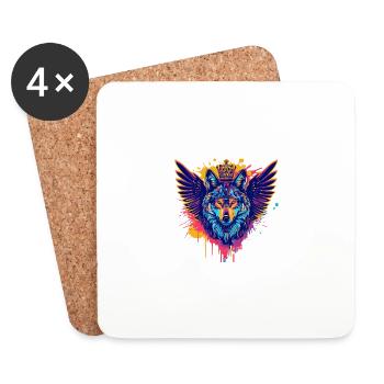 loup blason de loup portrait coloré - Dessous de verre (lot de 4) - blanc - Devant