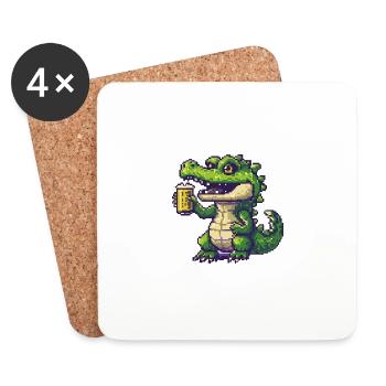 Alligator Bier Pixel - Untersetzer (4er-Set) - Weiß - Vorne