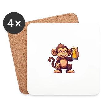 Affe Bier Pixel - Untersetzer (4er-Set) - Weiß - Vorne