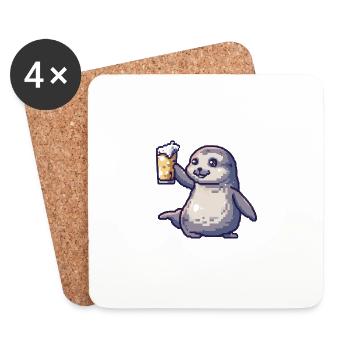 Robbe Tier Bier Pixel - Untersetzer (4er-Set) - Weiß - Vorne