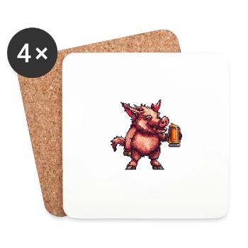 Pig Beer Pixel Wild Boar - Coasters (set of 4) - white - Front