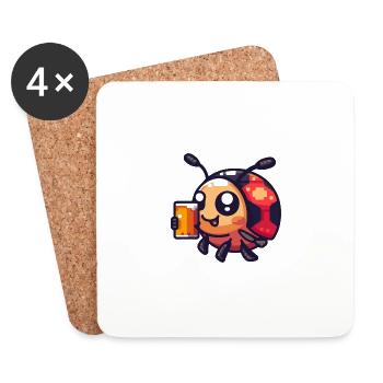 Marienkäfer Bier Pixel - Untersetzer (4er-Set) - Weiß - Vorne