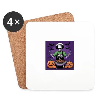 Halloween grillades grillades Master cadeau squelette - Dessous de verre (lot de 4) - blanc - Devant