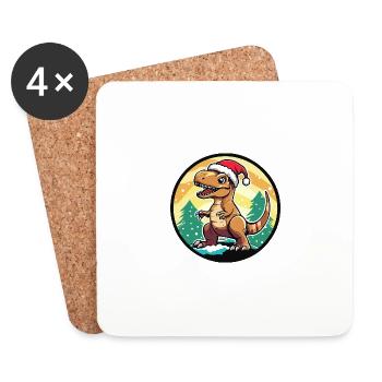 Dinosaure T-Rex Noël Noël - Dessous de verre (lot de 4) - blanc - Devant