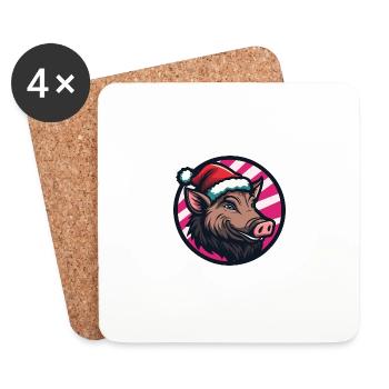 Pig Christmas Christmas Wild Boar - Coasters (set of 4) - white - Front