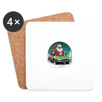 Santa Claus Xmas Gifts Christmas Car - Coasters (set of 4) - white - Front