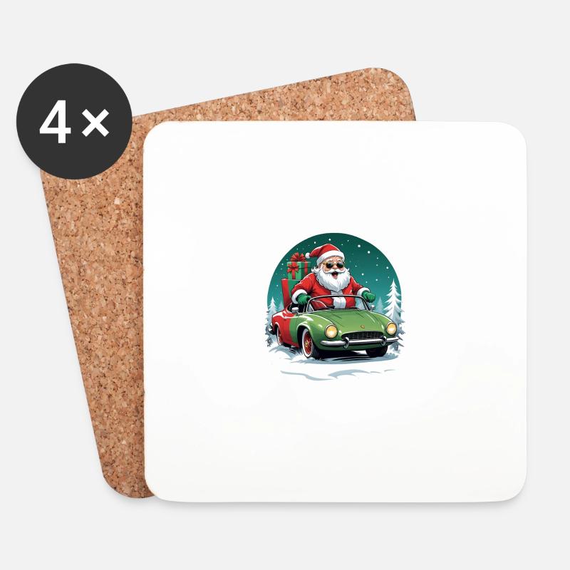 Weihnachtsmann Xmas Geschenke Weihnachten Auto - Untersetzer (4er-Set) - Weiß