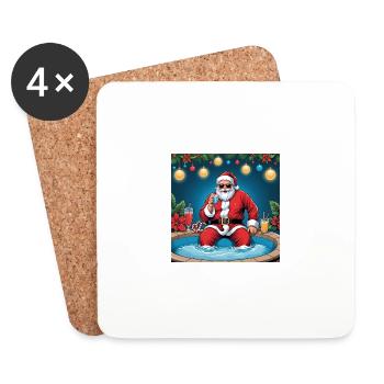 Père Noël piscine Cadeaux amusants Noël - Dessous de verre (lot de 4) - blanc - Devant