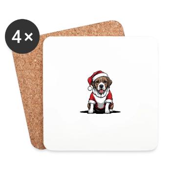 Weihnachtshund Weihnachtsmann Hund Dog Geschenk - Untersetzer (4er-Set) - Weiß - Vorne