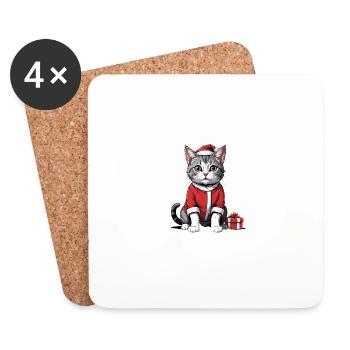 Christmas Cat Santa Claus Cat Cat Gift - Coasters (set of 4) - white - Front
