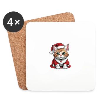 Chat de Noël Père Noël Chat Chat Chat Cadeau - Dessous de verre (lot de 4) - blanc - Devant