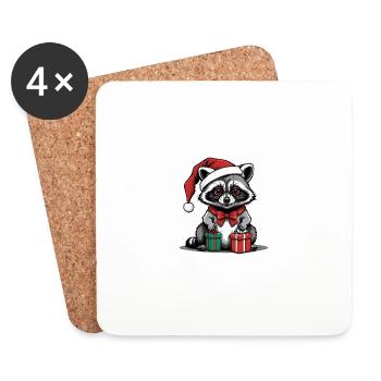Cadeau de Noël du Père Noël raton laveur - Dessous de verre (lot de 4) - blanc - Devant