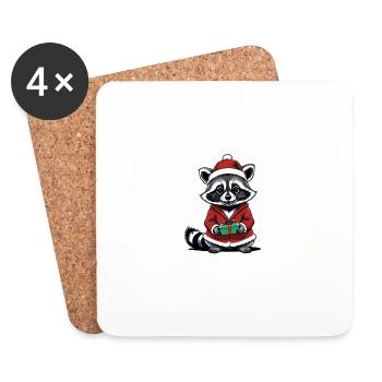 Cadeau de Noël du Père Noël raton laveur - Dessous de verre (lot de 4) - blanc - Devant