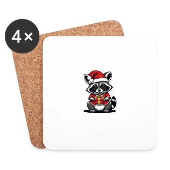 Cadeau de Noël du Père Noël raton laveur - Dessous de verre (lot de 4) - blanc - Devant