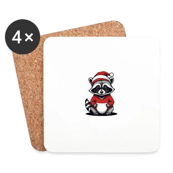 Cadeau de Noël du Père Noël raton laveur - Dessous de verre (lot de 4) - blanc - Devant