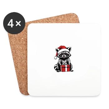 Cadeau de Noël du Père Noël raton laveur - Dessous de verre (lot de 4) - blanc - Devant