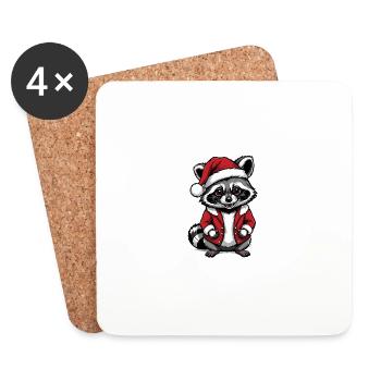 Cadeau de Noël du Père Noël raton laveur - Dessous de verre (lot de 4) - blanc - Devant