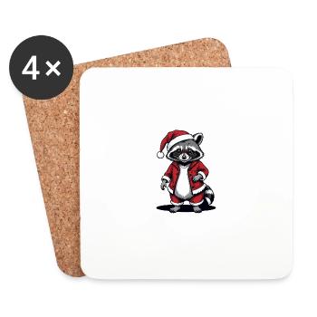 Cadeau de Noël du Père Noël raton laveur - Dessous de verre (lot de 4) - blanc - Devant