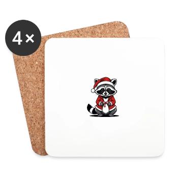 Cadeau de Noël du Père Noël raton laveur - Dessous de verre (lot de 4) - blanc - Devant