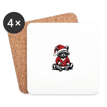 Cadeau de Noël du Père Noël raton laveur - Dessous de verre (lot de 4) - blanc - Devant