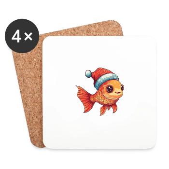 Bande dessinée de Noël Goldfish - Dessous de verre (lot de 4) - blanc - Devant