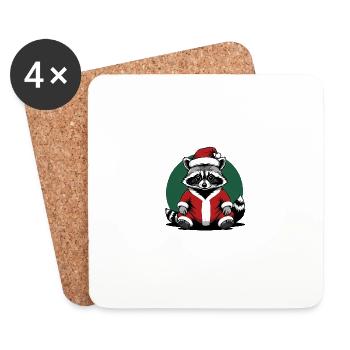 Cadeau de Noël du Père Noël raton laveur - Dessous de verre (lot de 4) - blanc - Devant