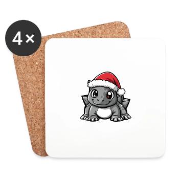 Dinosaur Stegosaurus Christmas Cute - Coasters (set of 4) - white - Front