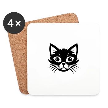 Katze Kopf - Untersetzer (4er-Set) - Weiß - Vorne