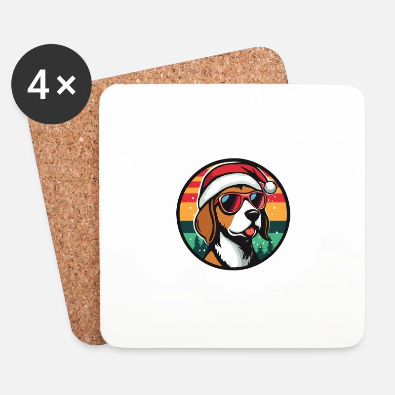 Beagle Hund Weihnachten Cool - Untersetzer (4er-Set) - Weiß
