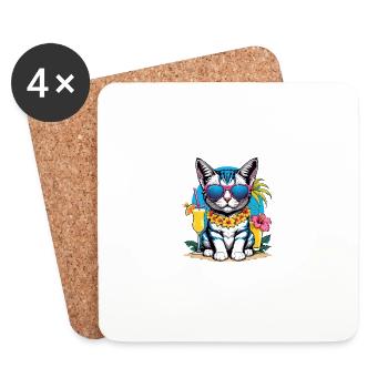 Cat Vacation Vacation Cat Vacation Hawaii Island Sea - Coasters (set of 4) - white - Front