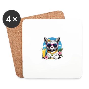 Cat Vacation Vacation Cat Vacation Hawaii Island Sea - Coasters (set of 4) - white - Front