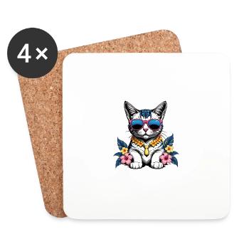 Cat Vacation Vacation Cat Vacation Hawaii Island Sea - Coasters (set of 4) - white - Front