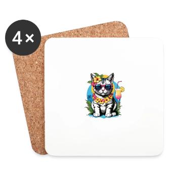 Cat Vacation Vacation Cat Vacation Hawaii Island Sea - Coasters (set of 4) - white - Front
