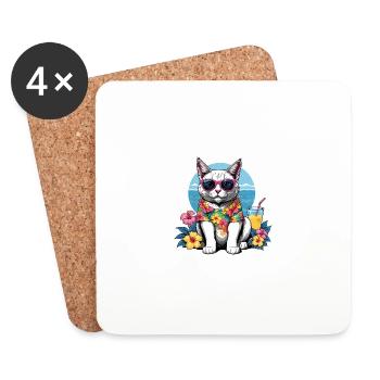 Cat Vacation Vacation Cat Vacation Hawaii Island Sea - Coasters (set of 4) - white - Front