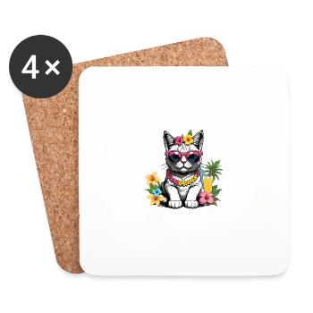 Cat Vacation Vacation Cat Vacation Hawaii Island Sea - Coasters (set of 4) - white - Front