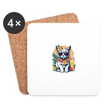 Cat Vacation Vacation Cat Vacation Hawaii Island Sea - Coasters (set of 4) - white - Front