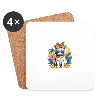 Cat Vacation Vacation Cat Vacation Hawaii Island Sea - Coasters (set of 4) - white - Front